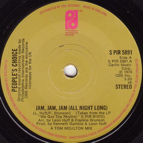 Free Sheet Music Jam Jam Jam All Night Long Peoples Choice